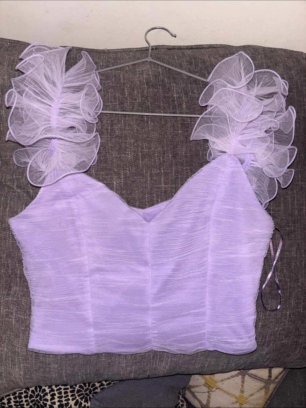 Zara Lavender Ruffle-Strap Crop Top